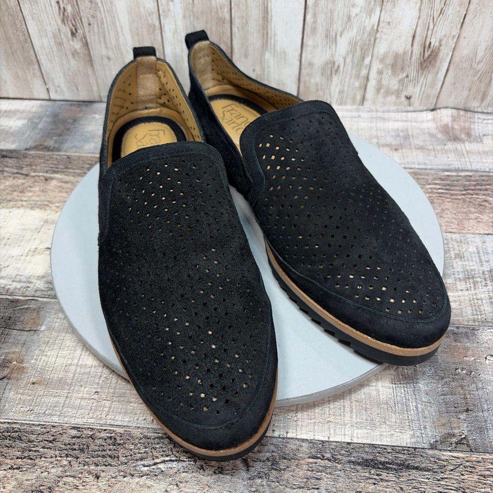 Franco Sarto Hadrea Women’s Black Perforated Suede Loafers Size 8M
